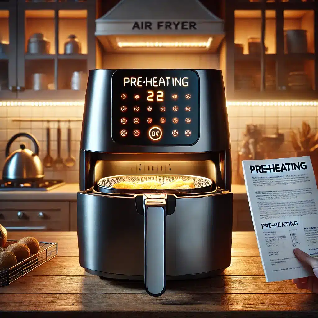 a hand holding a paper and an air fryer
