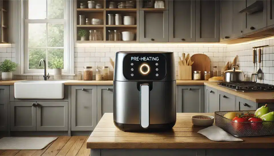 a kitchen with a Preheating an Air Fryer